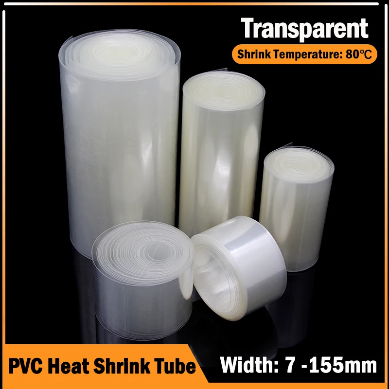 

1~20M Transparent PVC Heat Shrink Tube 18650 Lipo Battery Pack 7~ 155mm Insulated Film Wrap Lithium Case Protection Cable Sleeve