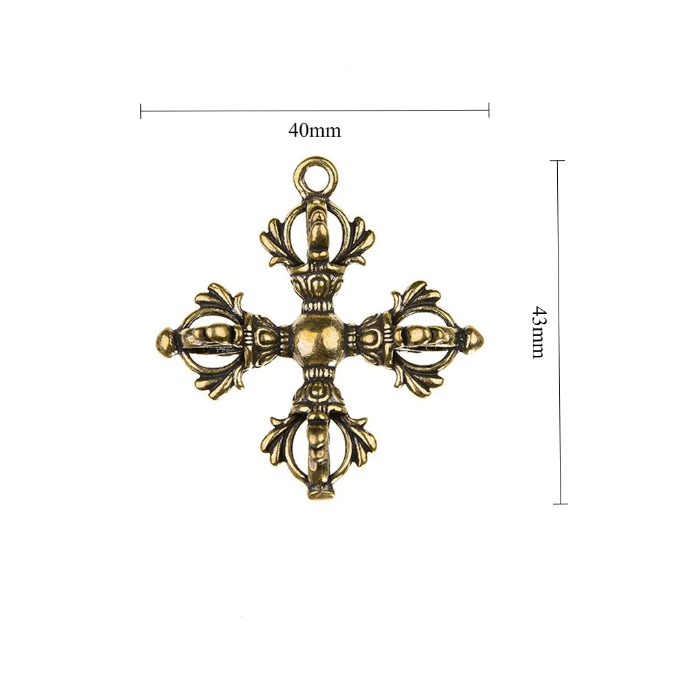 Messing-Kreuzförmiger Vajra-Stößel Tibetisches Feng-Shui-Ornament Buddhistisches Amulett Dekoration Sammlerstücke Meditationszubehör – Detail 1