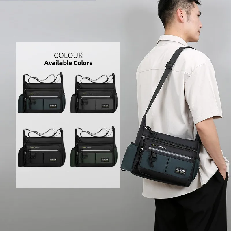 Large Capacity Men's Crossbody Bag Casual Commuter Shoulder Bag Korean Style Nylon Material Zipper Closure Fashionable Satchel