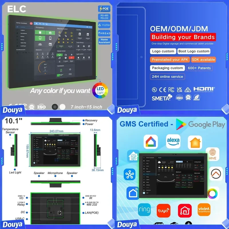 10.1 Inch Android 14 RK3576S Smart Home Panel Zigbee Matter Thread POE Wall Mount Touch Screen HMI Tablet With RS485 RJ45
