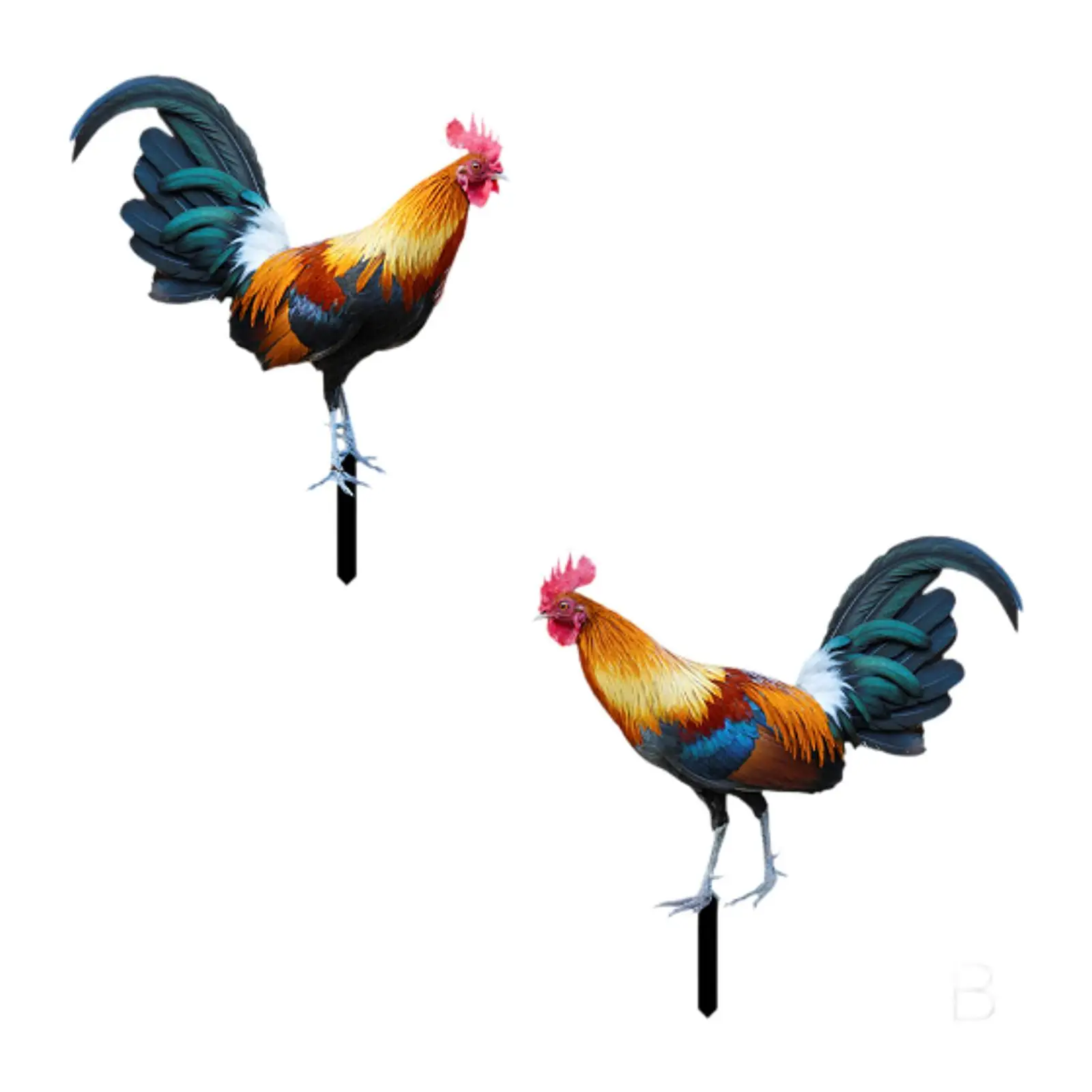 2Pcs Rooster Garden Stakes Standing Animal Statues for Pathway Backyard Lawn