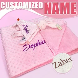Personalized Soft Plush Baby Blanket with Name Newborn Stroller Sleeping Dolls Custom Towel Cover -appease Soother Gift