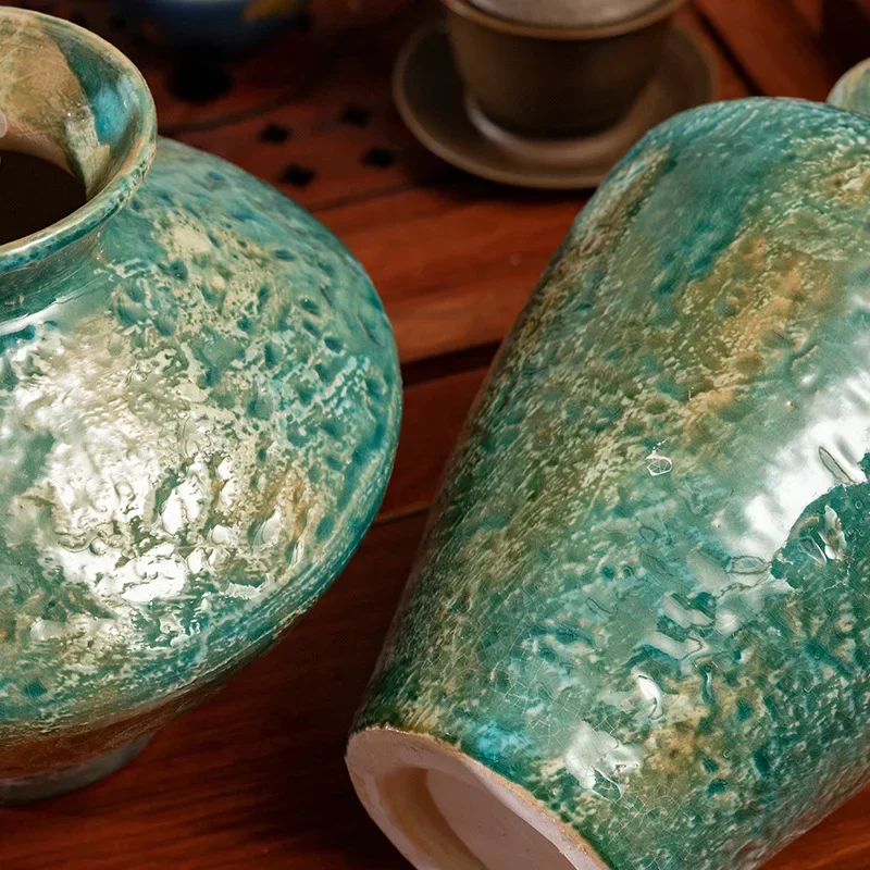 For Jingdezhen Wabi-Sabi Ceramic Vase, Retro Tabletop Flower Pot for Living Room, Dried Flower Holder