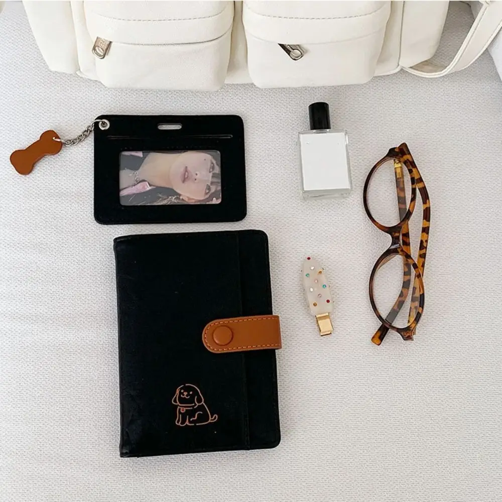 Creative Card Holder PU Passport Bag Purse Cute Puppy Passport Clip Ticket Holder Airplane Check-in Card Storage Bag Men
