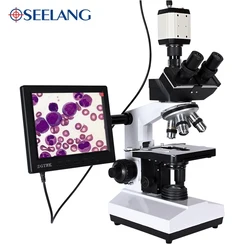 Professional Lab biological HD trinocular microscope zoom 2500X  + USB HDMI VGA CVBS electronic digital CCD Camera + 8-inch LCD