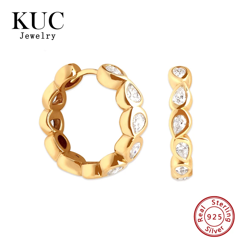 

Designer Luxury Plata De Ley 925 Sterling Silver Water Drop Shape Pave Zircon Women Hoop Earrings
