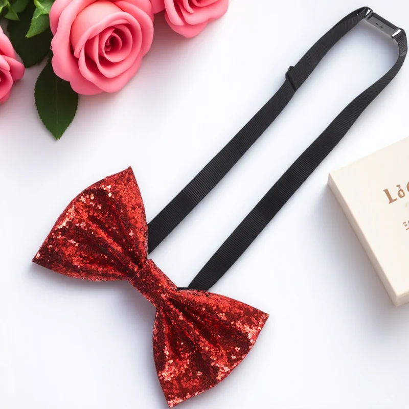 

Adjustable Bow Tie for Men Pre-Tied Glitter Style Fabric Adult Neckwear Suitable for Banquet Performance Party Formal