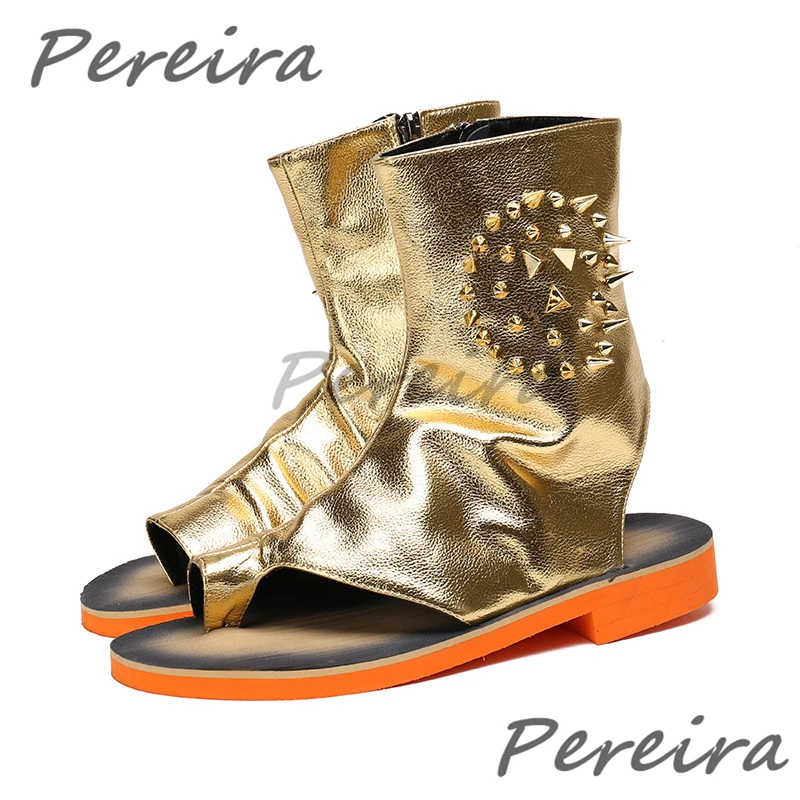 Men's High Top Roman Sandals British Fashion Rivet Clip Toe Thick Side Zipper Short Boots Summer Trendy Breathable Casual Shoes
