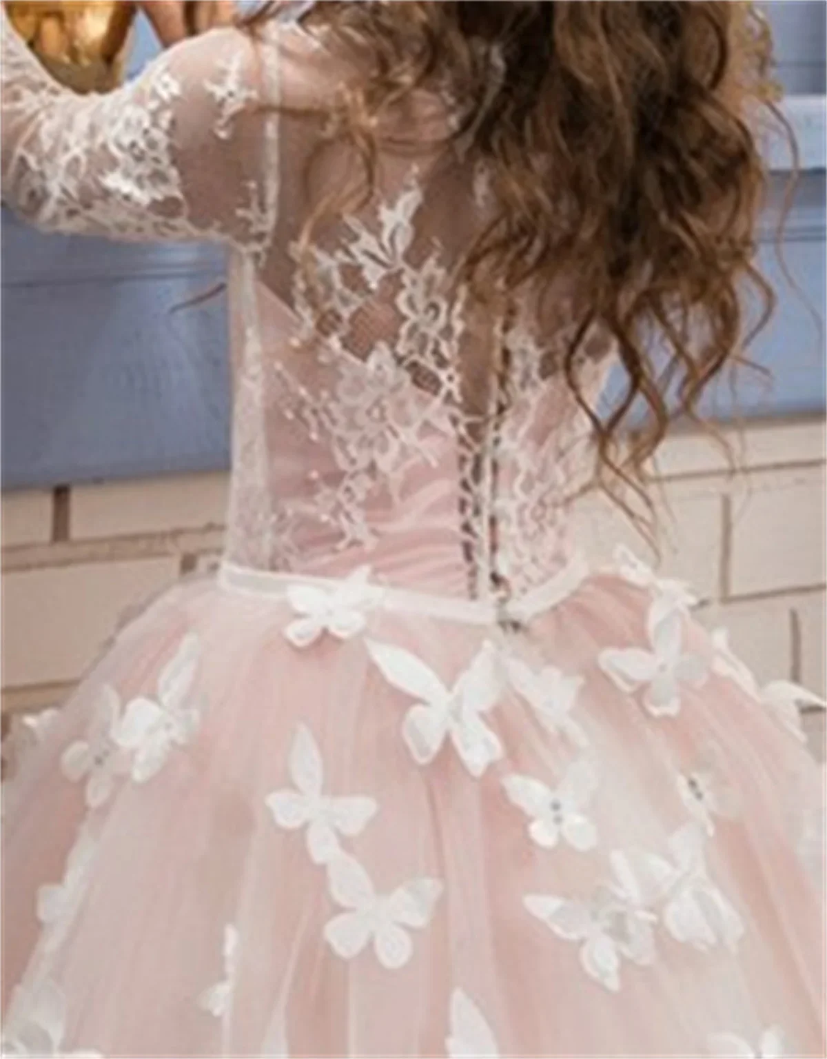 Vestido de princesa de manga comprida para primeira comunhão, arco de tule, flor estampada, sonho bola, presente surpresa infantil, festa