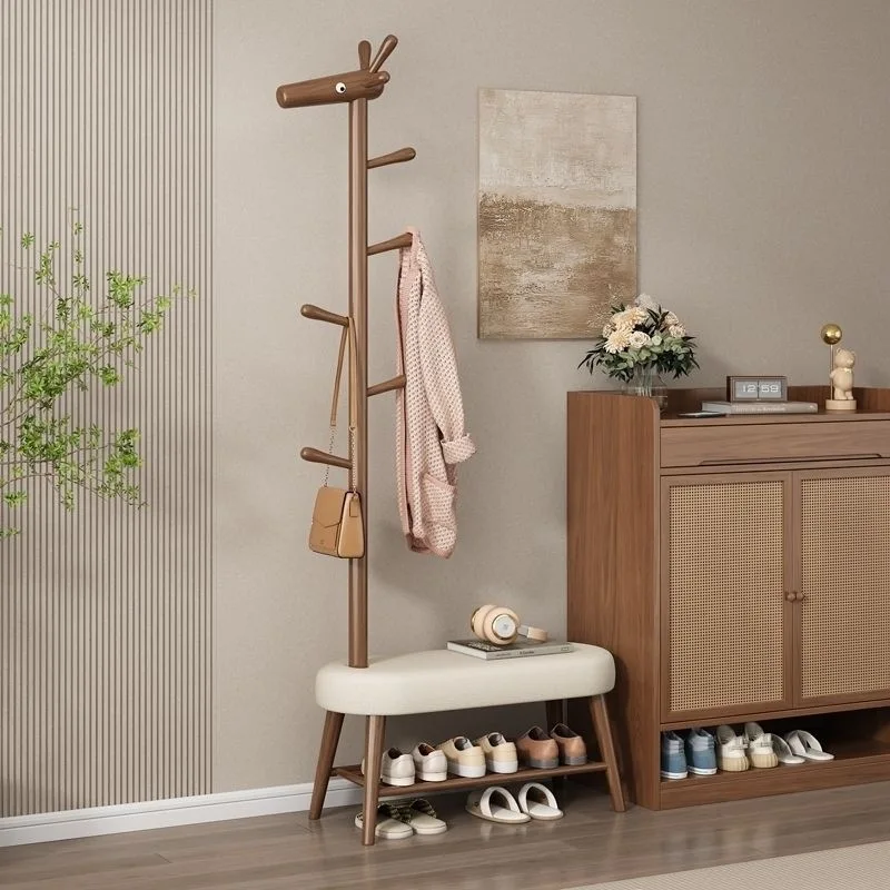 

Solid wood deer shoe cabinet, shoe change stool, hanger integrated door, shoe cabinet entry, coat rack, fitting room stool
