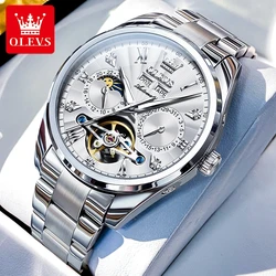 OLEVS 7028 Hollow Skeleton Mechanical Watch For Men Moonswatch Auto Date Roman Scale Hand Clock Waterproof Luxury Original Watch