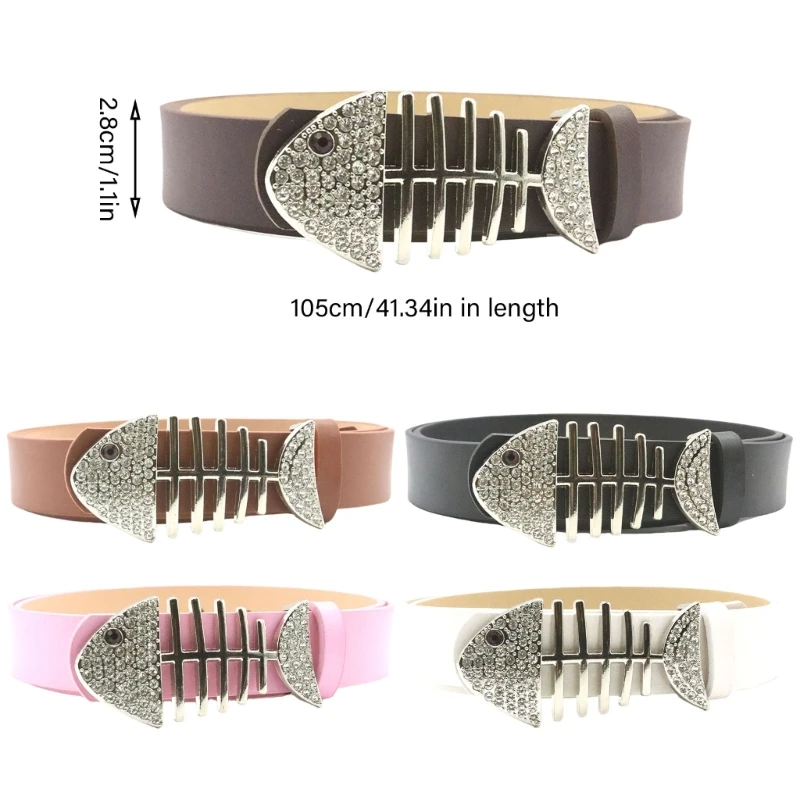 Crystal Fishbones Buckle Waist Belt Pants Belt Street Dance Belt Punk Waiststrap Dropship