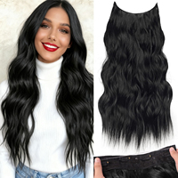 Invisible Wire Hair Extensions 22 inch Long Wavy Layered Synthetic Clip in Hair Extensions with Transparent Wire Adjustable Size