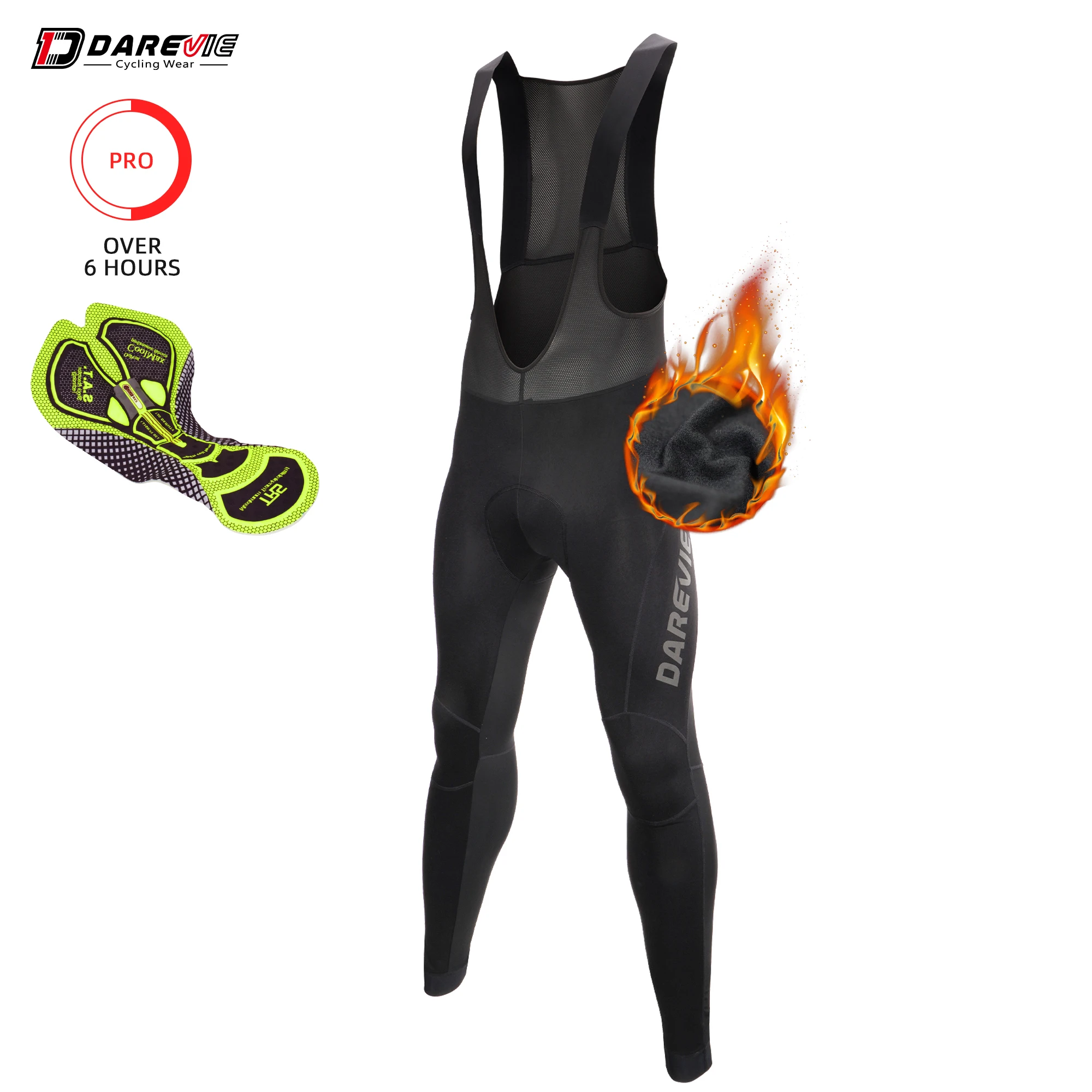 DAREVIE Fahrrad-Trägerhose für den Winter, PRO-Level, wasserdicht, winddicht, Thermo-Fleece-Gel-Pad, Rad-Trägerhose, heiße warme Fahrradhose