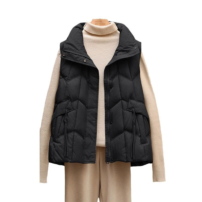 Schinteon-Chaleco de plumón de pato blanco para mujer, chaqueta sin mangas, informal, Color sólido, Top sencillo para Otoño e Invierno, novedad de 2025