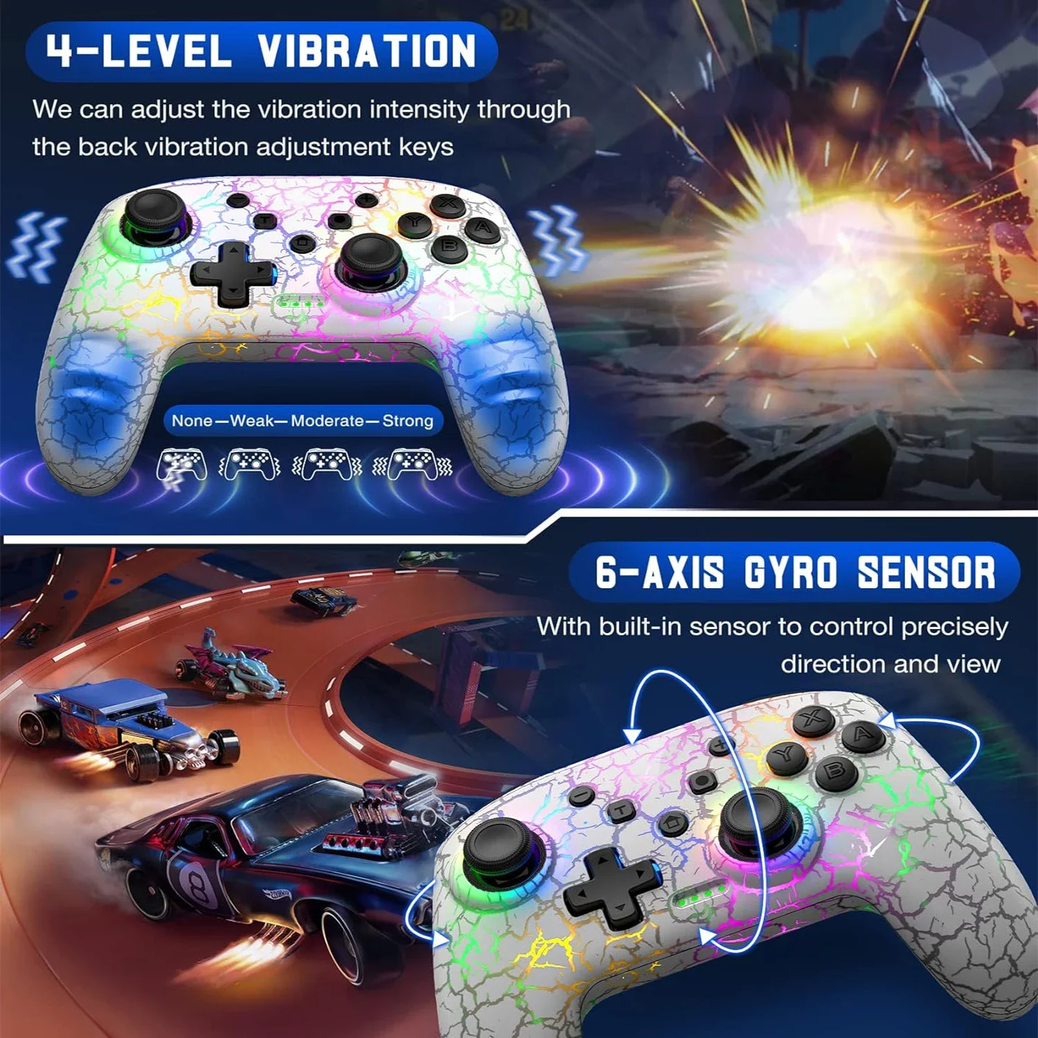 GAMINJA Wireless Gamepad LED Light Bluetooth Gamepad For Switch/PC Controller Joystick Controle 6-axis Gyroscope Dual Vibration