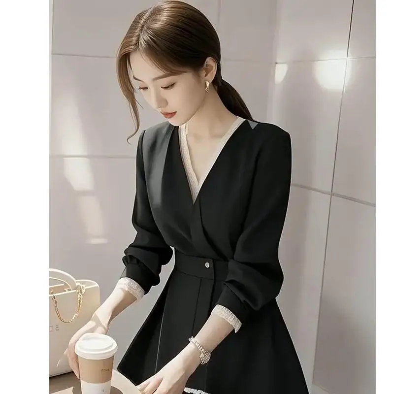 

Весенняя расширенная кружевная женская повседневная верхняя одежда Irt Slim Fit Cross Design Ele Sle Long Sve Busin