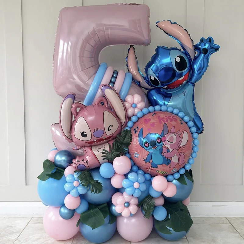 Disney Stitch Birthday Party Decorations 32inch Pink Number Foil Balloon Children\'s Birthday Background Boys Girls Toys Gifts