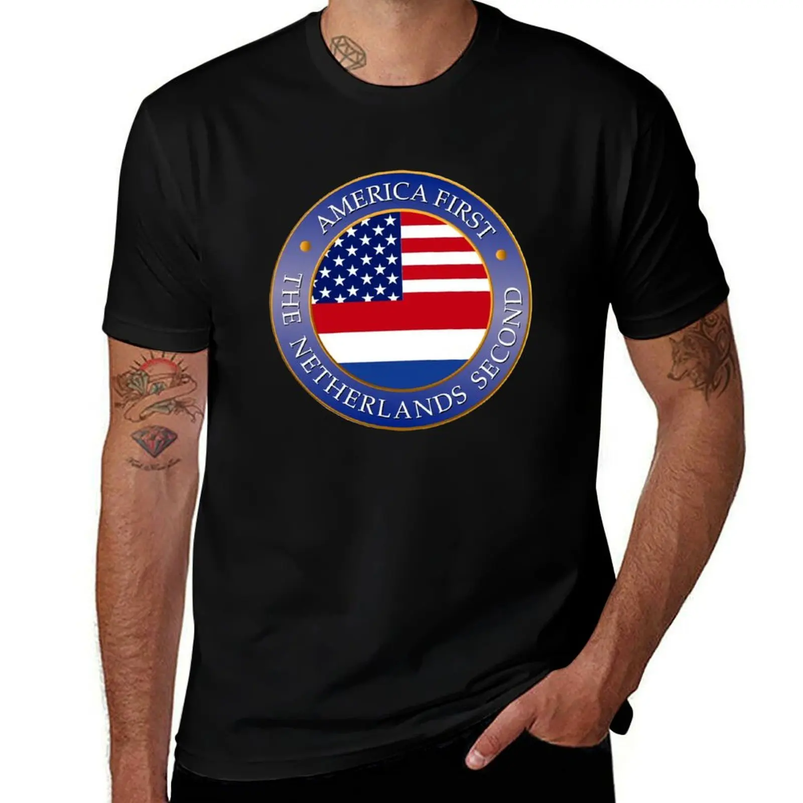 America first Netherlands second T-Shirt luxury designer affliction shirts Short sleeve tee clothes for men