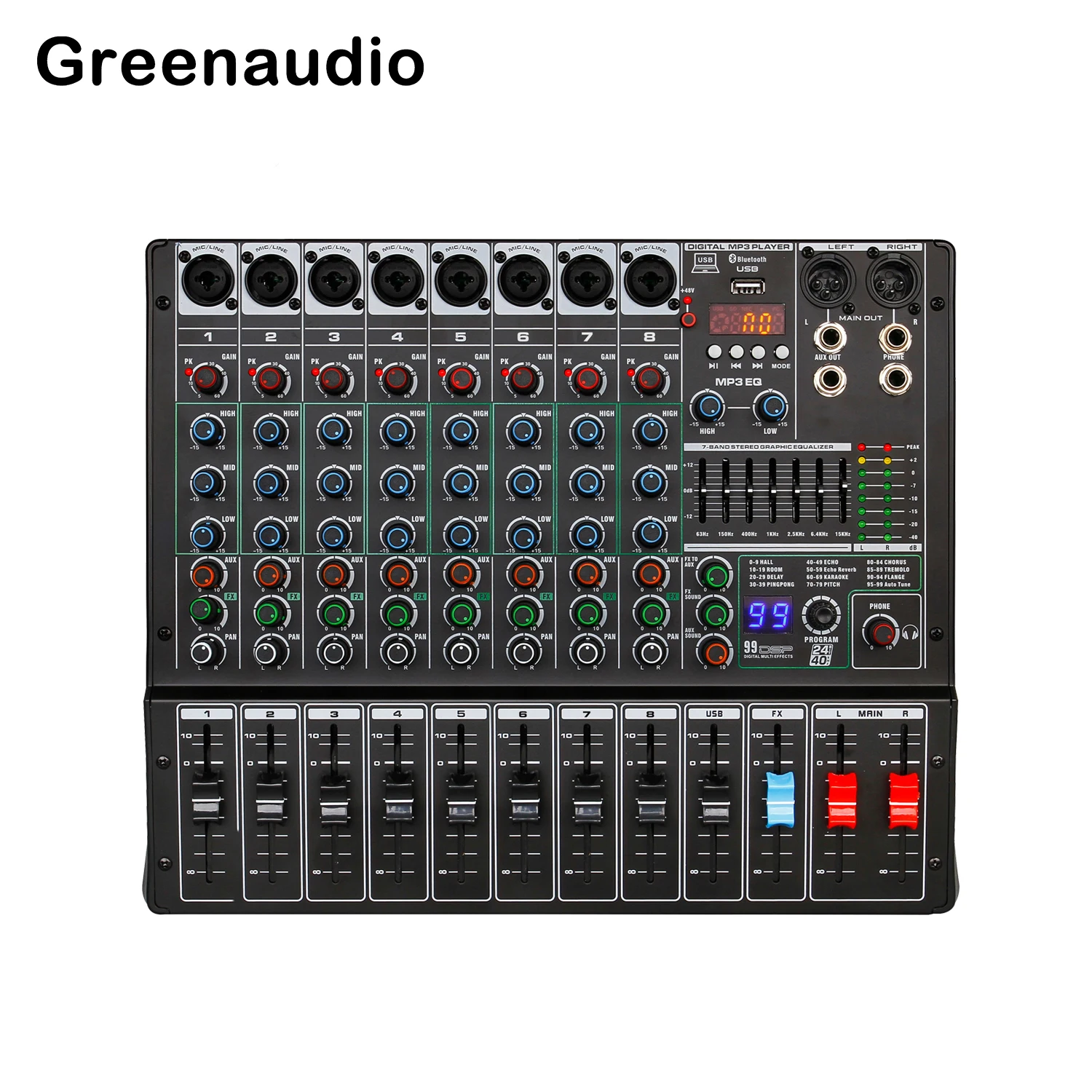 GAX-TK8 Compact 8 Channel Audio Mixer with USB/BT Input for Podcasting and Streaming