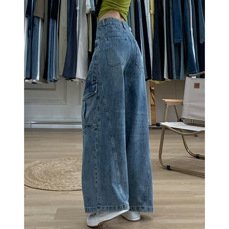 

Ladies Jeans High Waist Cargo Wide Leg Leisure Slimming Vintage Inspired Autumn Wide-leg pants Women's Oversized jeans pants Y2K
