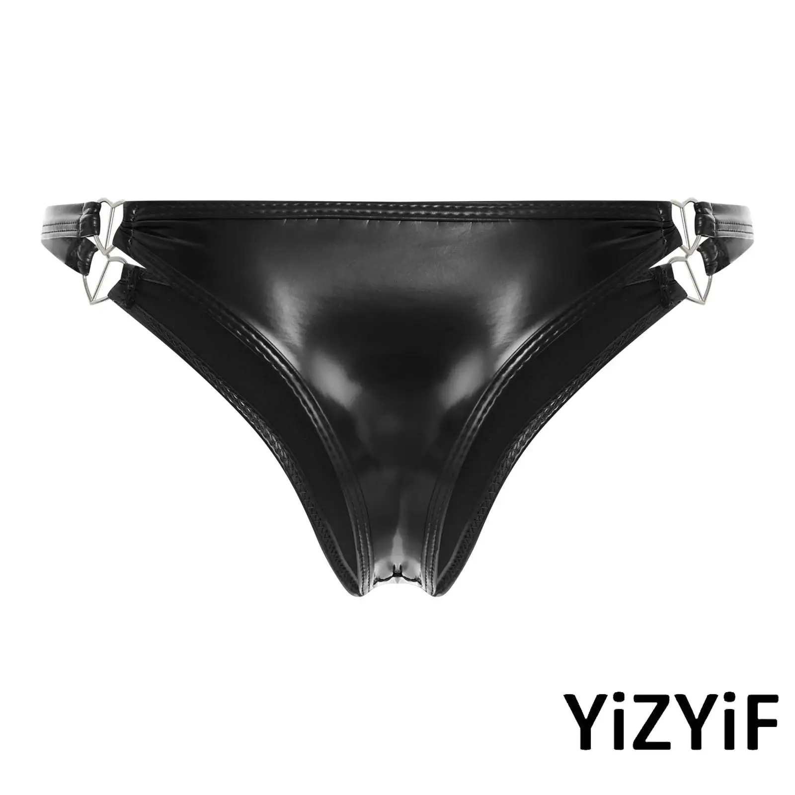 

Womens Heart-shaped Rings Wet Looking Patent Leather Low Waist Thong Briefs T-back G-string PantiesErotic Mini Bikini Underwear