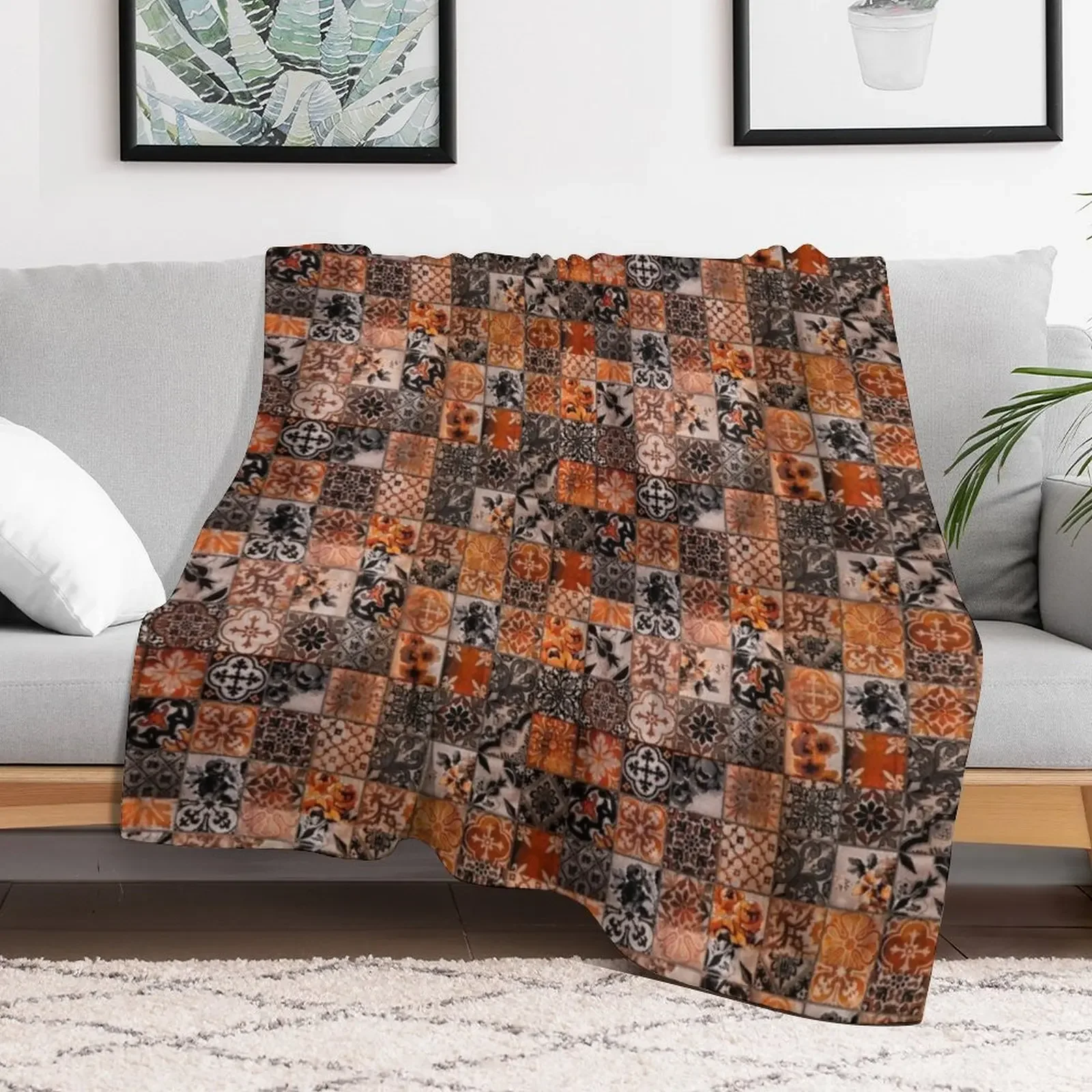Orange Ornate Throw Blanket Outdoor Soft Blanket for Picnic Beach Camping