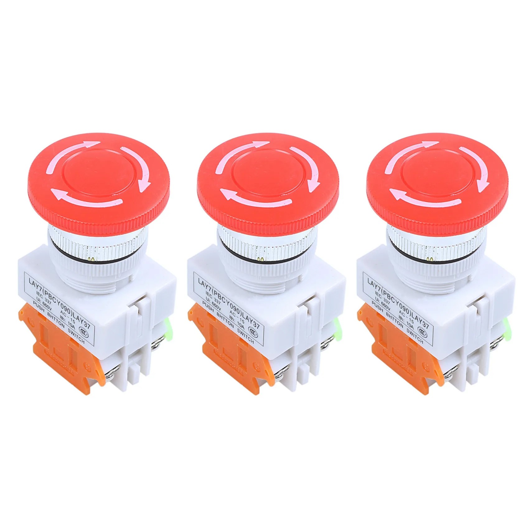 3X Red Mushroom Cap 1NO 1NC DPST Emergency Stop Push Button Switch AC 660V 10A