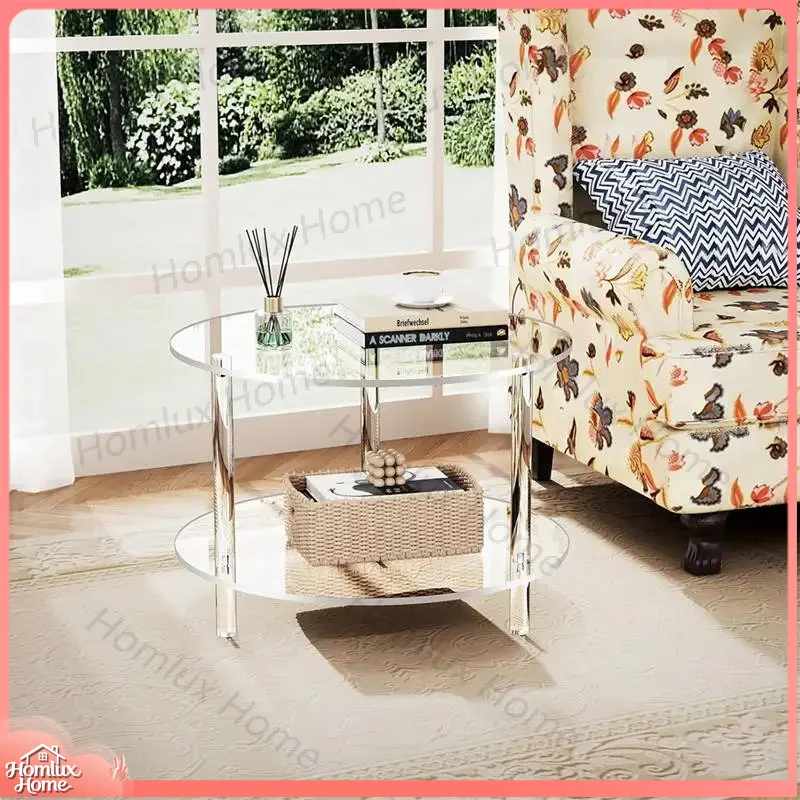 Elegant Acrylic Coffee Table, Luxury 2‑Tier Round Movable Side Table Acrylic Frame for Small Space Living Room Home Furniture