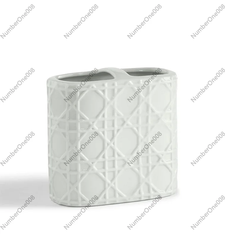 3D Woven Pattern White Ceramic Bathroom Handwashing Set Cup Toothbrush Holder Rinse Cup Bathroom Accessories