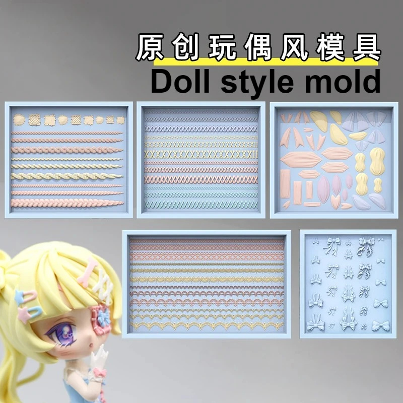 Doll Style Mold Lace Tie Bow Fifth Hemp Rope Hair Patch Ultra Light Clay Resin Stone Plastic Pottery Handmade DIY Headwear Mold