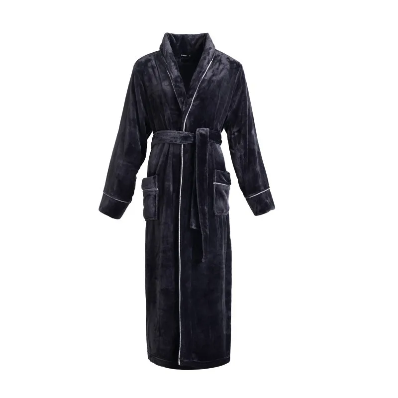 Casual Robe Men Couple Sleepwear Bathrobe Fleece Winter Night Wears Belt Warm Pajama One Piece Nightgown Solid Pocket Homewear