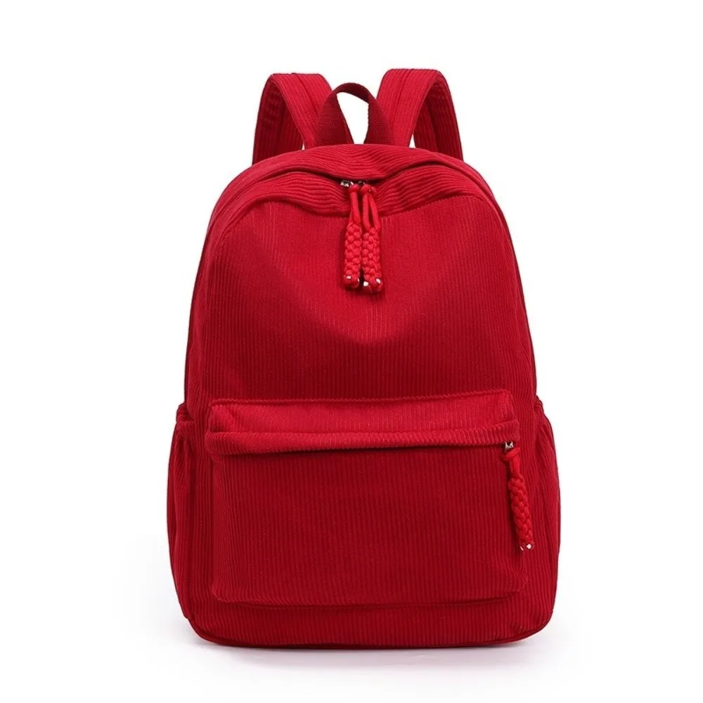 Lightweight Corduroy Backpack Large Capacity Solid Color Students School Bag Adjustable Shoulder Straps Japanese Style