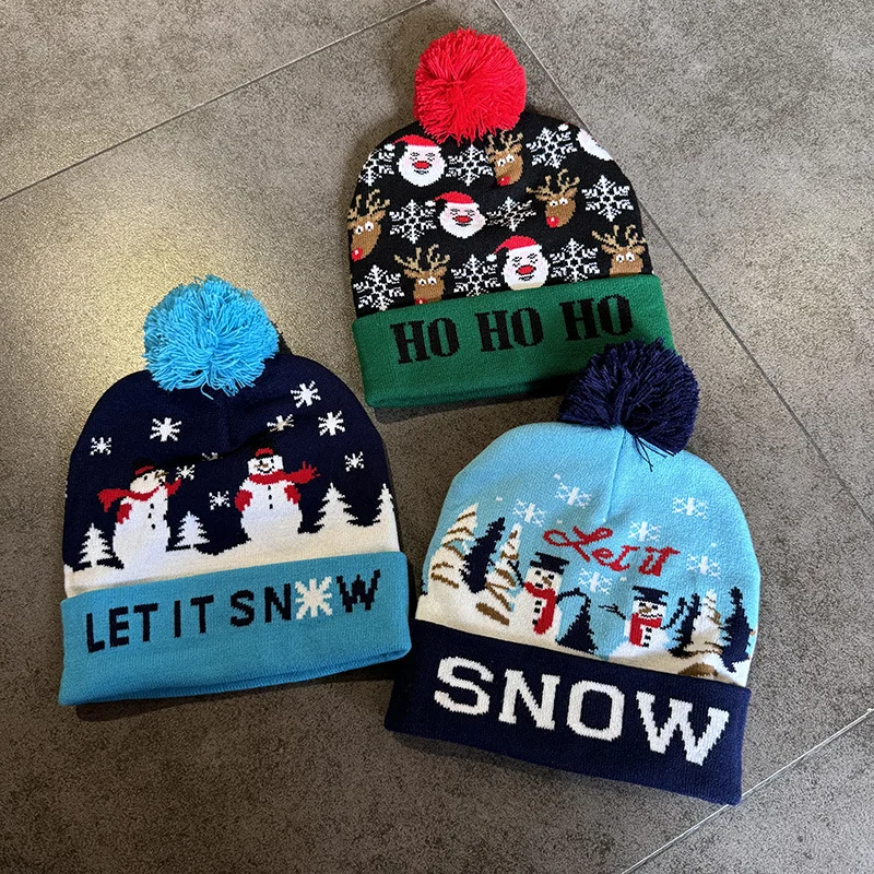 Cute Light Up Christmas Hat Flashing Led Snowman Winter Warm Color Knitted Cap Christmas Gift For New Year Xmas Party Decoration
