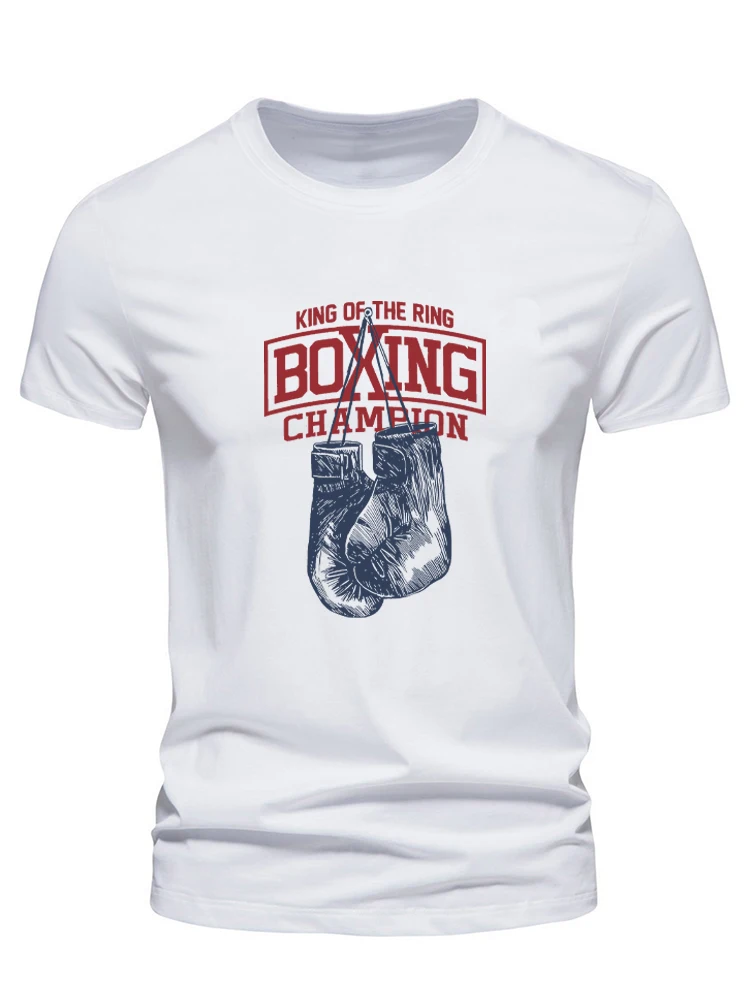 King of The Ring Boxing Champion Print T-Shirts GYM Sportwear Men's Tshirt Summer Breathable Short Sleeve Tops Loose Casual Tees
