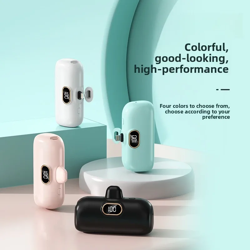 New 5000mAh Portable Mobile Charger Mini Power Bank Built Cable Fast Charger Battery Capsule Power Bank for IPhone Type-C