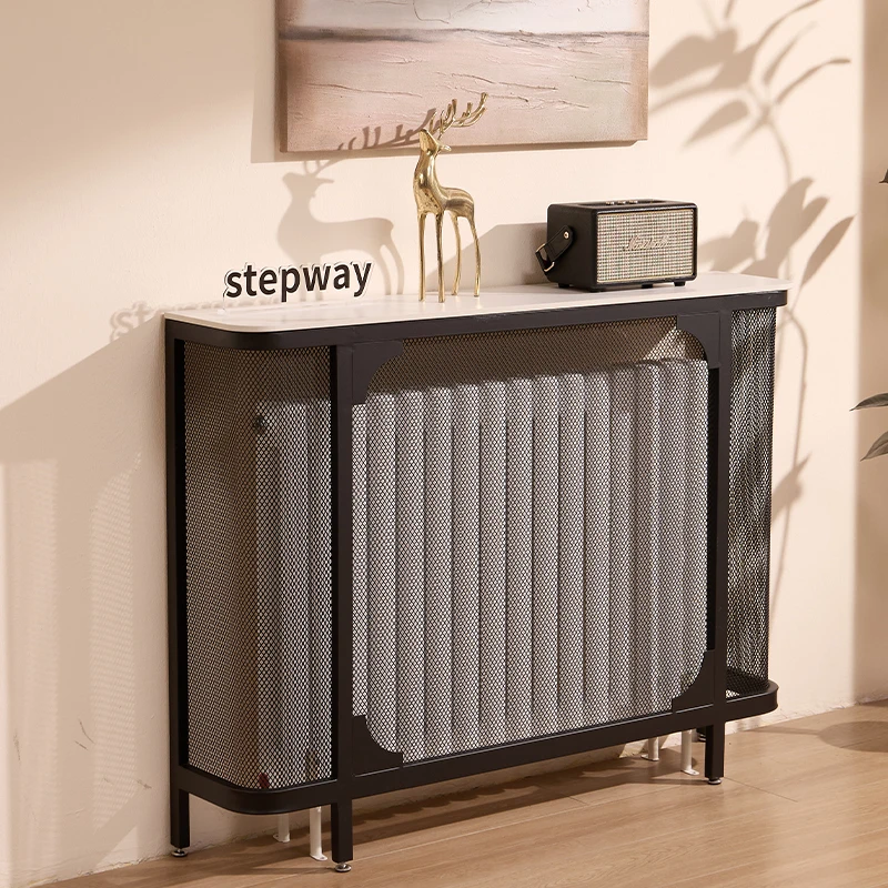 Opposite the door, cream wind rock slab, porch, table, shelf above the radiator, shield cover decoration