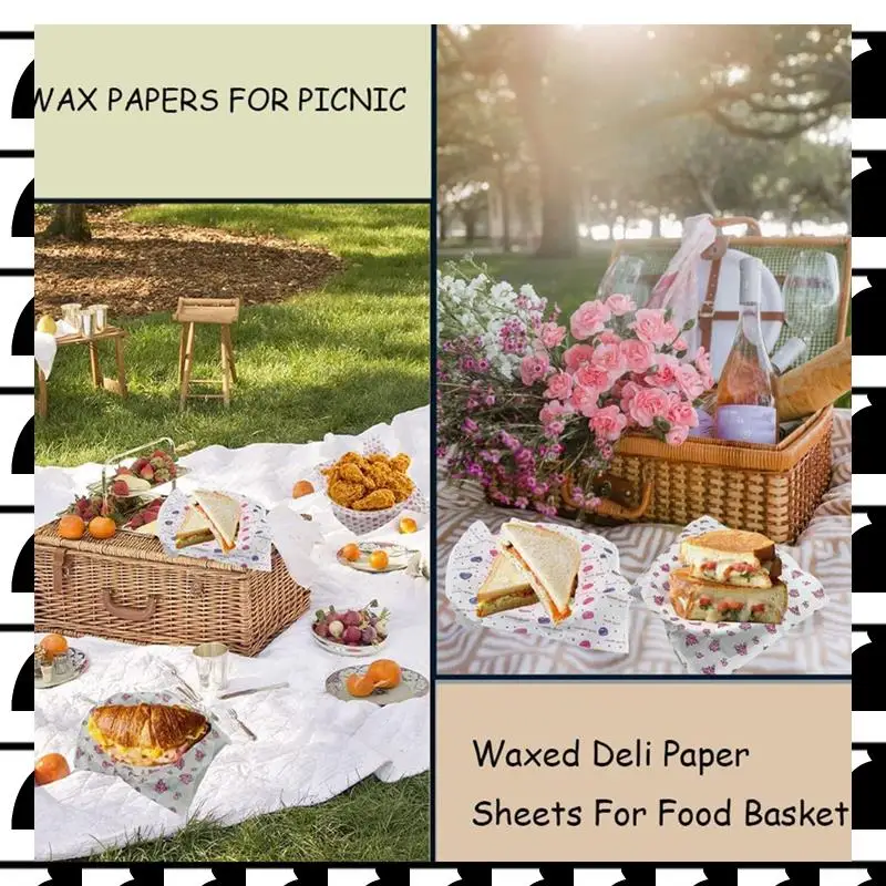 

A44U 200 PCS Wax Paper Sheets Sandwich Wrap Picnic Papersheets Red & White For Food Basket Liner, Party, Kitchen