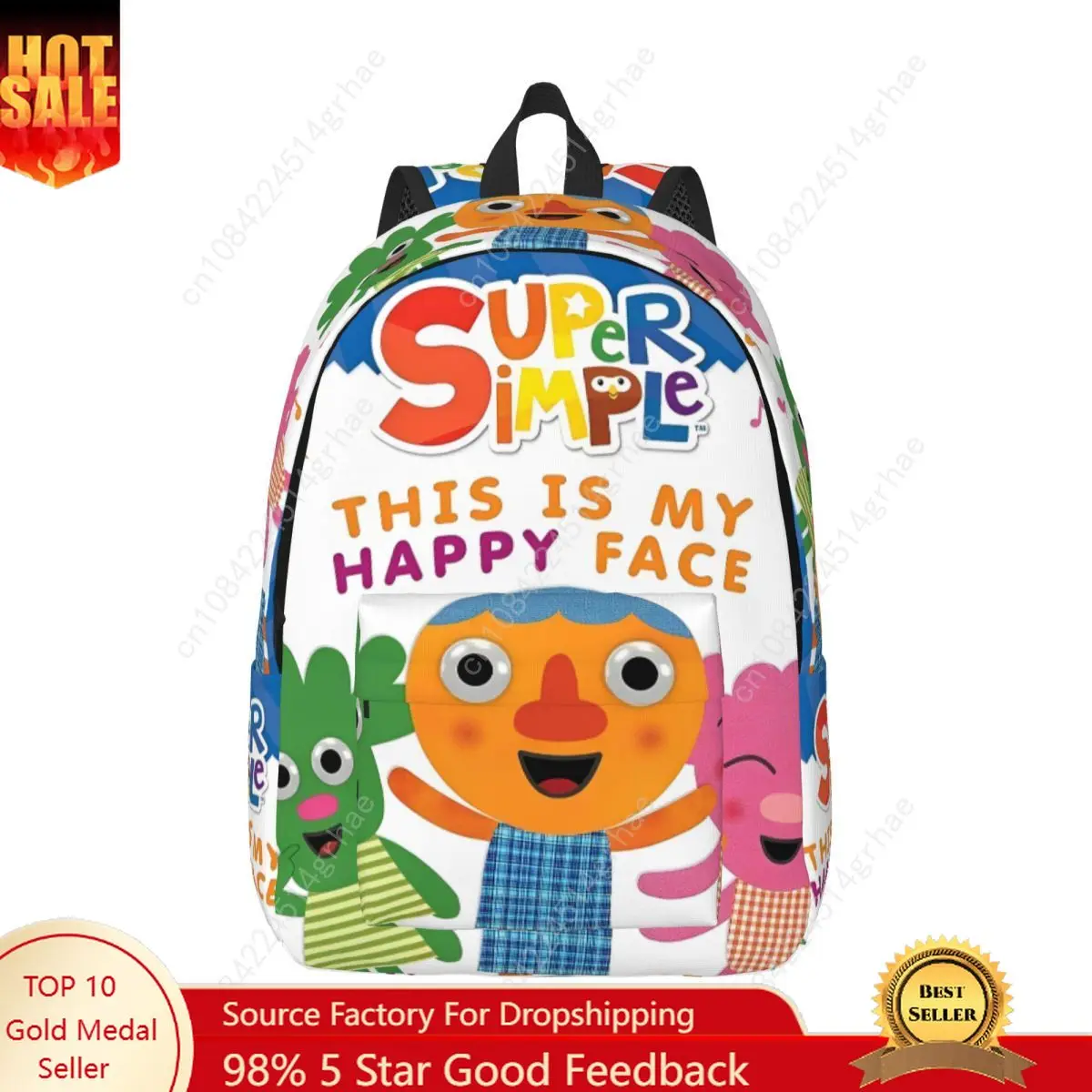 Noodle & Pals Micro Super Simple Backpack with Pocket Student Work Nursery Rhymes Songs Daypack Men Women College Canvas Bags