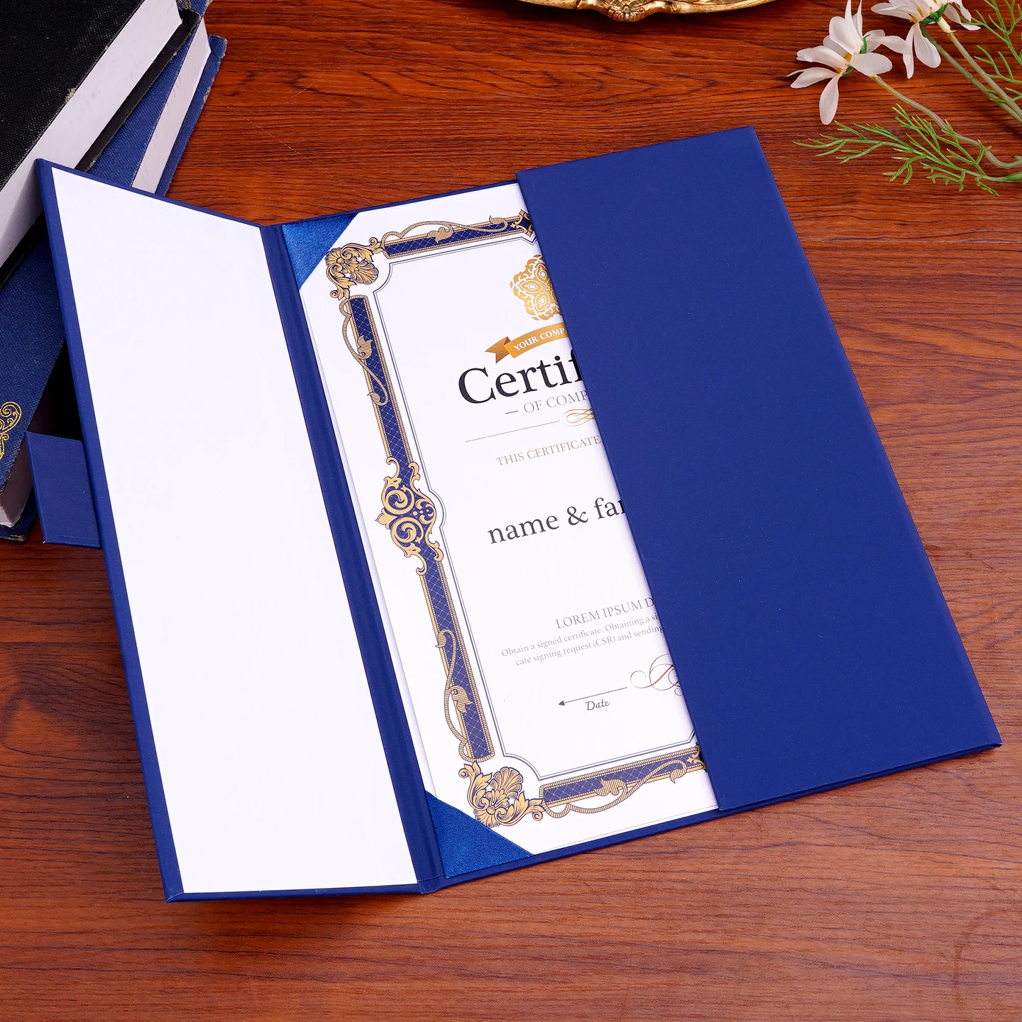 Blue A4 Certificate Cover Holder, Honor Award Document Protector Case for Appointment Letter, Outstanding Employee Recognition P