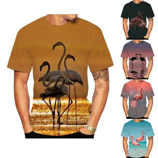Summer Fashion Flamingo 3D Print Men's and Women's T-shirts Casual Street Harajuku Beach Breathable