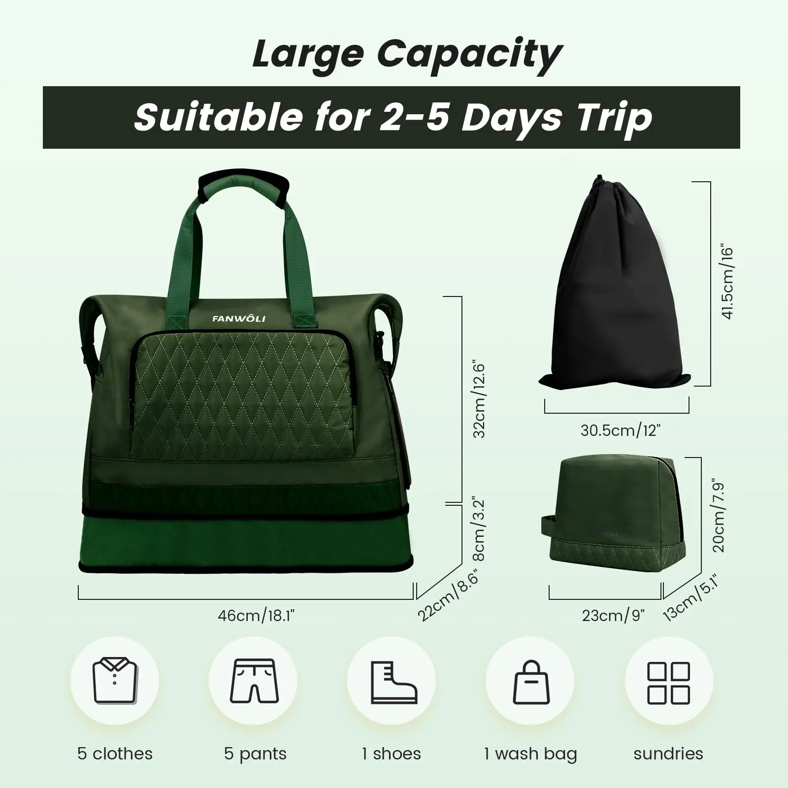 Travel Bag Large Capacity Weekender Overnight Duffle Bags with Makeup bag and Shoe bag Compartment Sports Fitness Bags