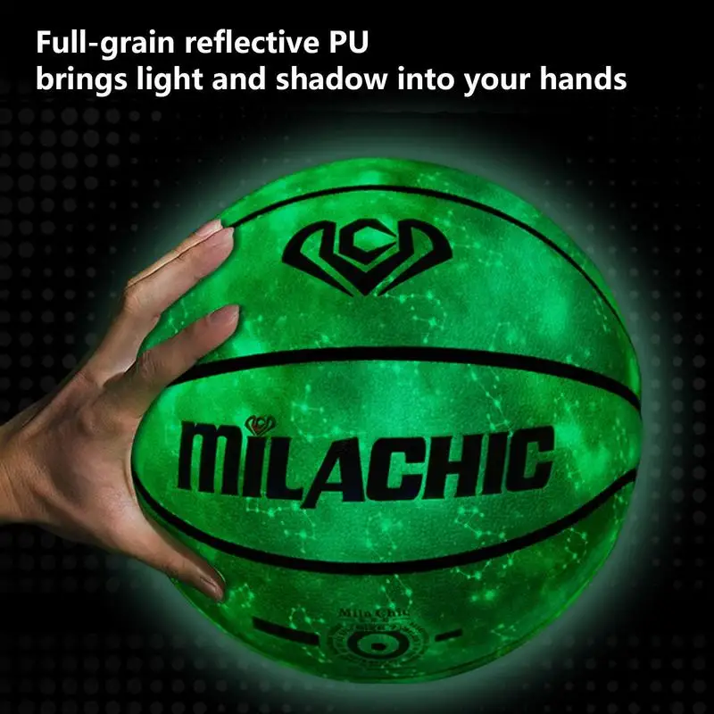 성인 및 아동용 내마모성 홀로그램 글로잉 농구, 사이즈 7 PU 소프트 가죽, 야외 훈련용 신제품