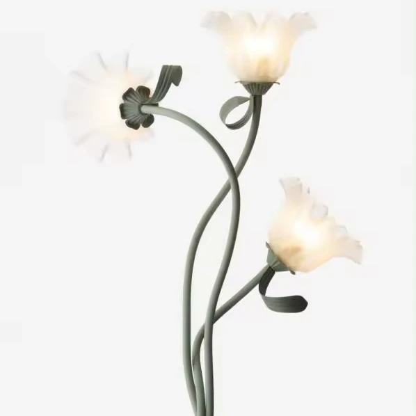 Alien Garden Modern Three-Head LED Floor Lamp With White Acrylic Shade Flower Design