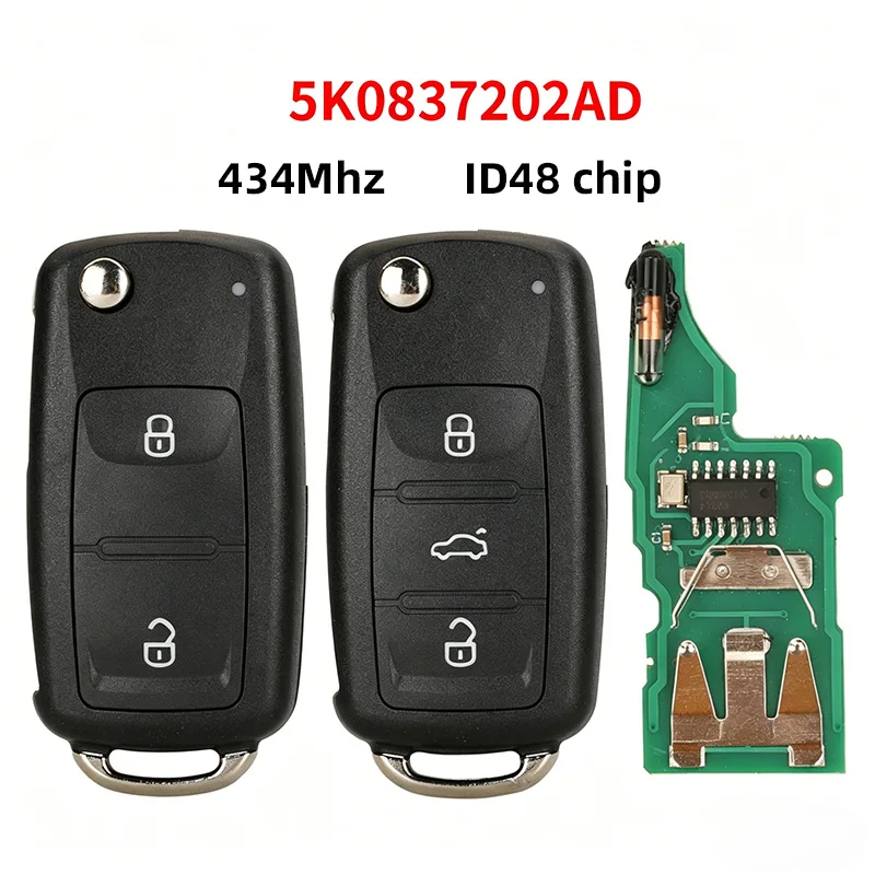 

5K0837202AD ID48 Автомобильный выкидной ключ с дистанционным управлением для VW Golf, Jetta, Polo, Scirocco, Sharan, Tiguan, Touran, Beetle, Caddy, Eos, Skoda Octavia, Fabia