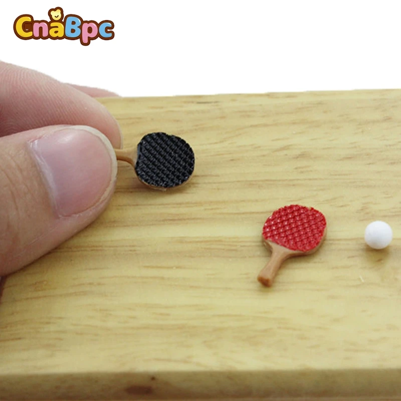 1/12 Dollhouse Miniature Mini Table Tennis Racket with Ball Simulation Furniture Ping-pong Toys for Doll House Decor