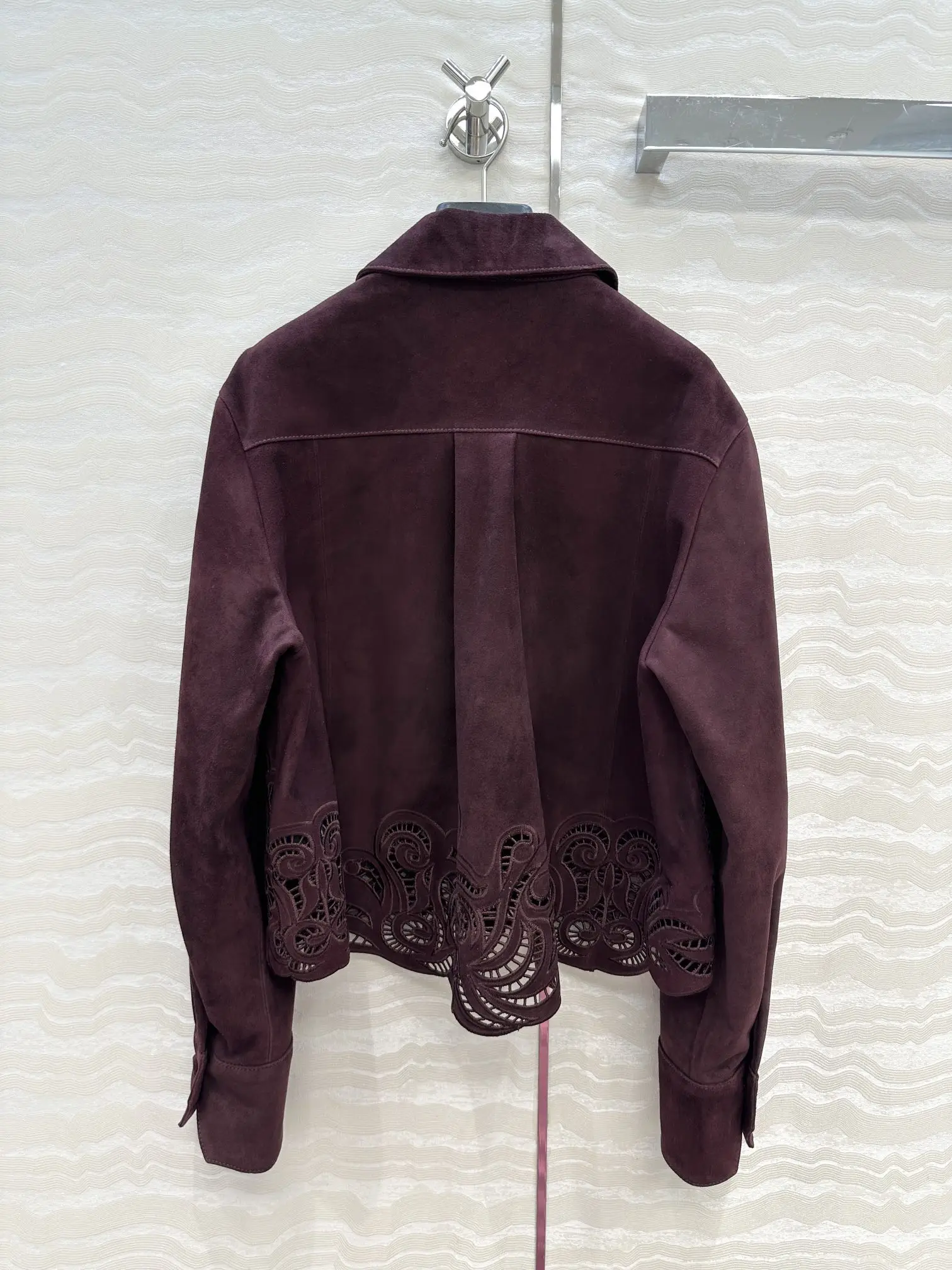 Dames kant borduurwerk suède schapenvacht jas turn-down kraag lange mouw enkele rij knopen vintage damesjas