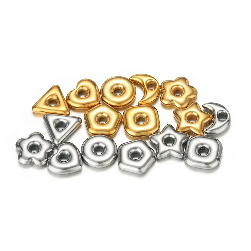 6 Stück/Set Edelstahl Gold Runde Quadratische Herz-Perlen mit Großem Loch für DIY Ohrringe, Halsketten und Schmuckherstellung – Detail 3