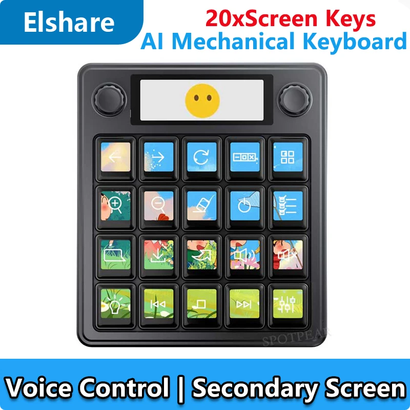 MK20 الكمبيوتر Deepseek AI لوحة المفاتيح الصوتية الميكانيكية لينكس 20x0.85 بوصة شاشة LCD تخصيص المفاتيح + 2.8 بوصة العرض الثانوي
