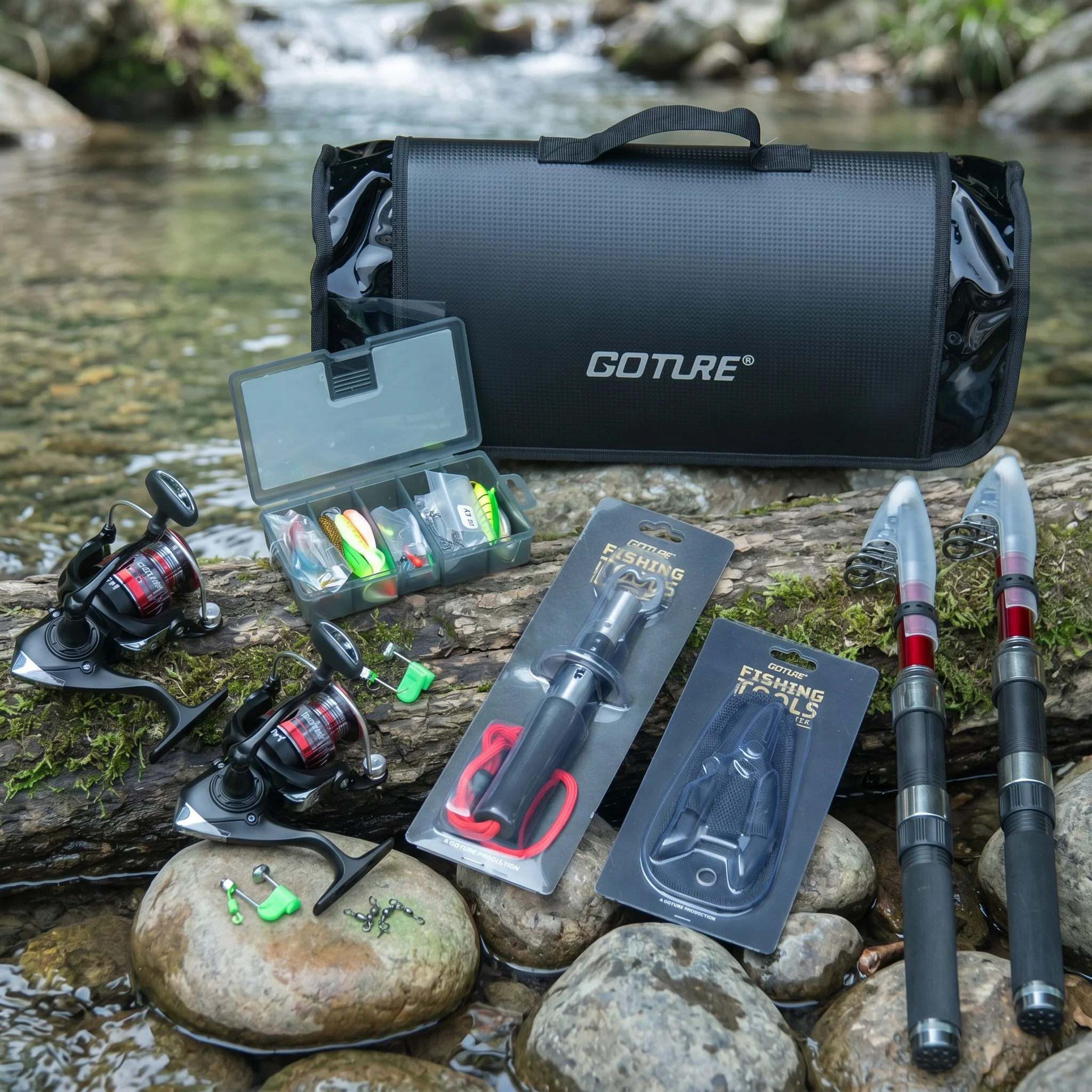 Goture 1.8M-2.7M Fishing Rod and Reel Combos Set Carbon Fiber Tackle Kit and Carrier Bag for Travel Sea Saltwater Fishing Tools